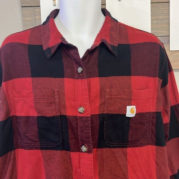 Carhartt Red Black Checkered Rugged Flex Loose Fit Button Down Flannel Shirt- 2X - Picture 4 of 16